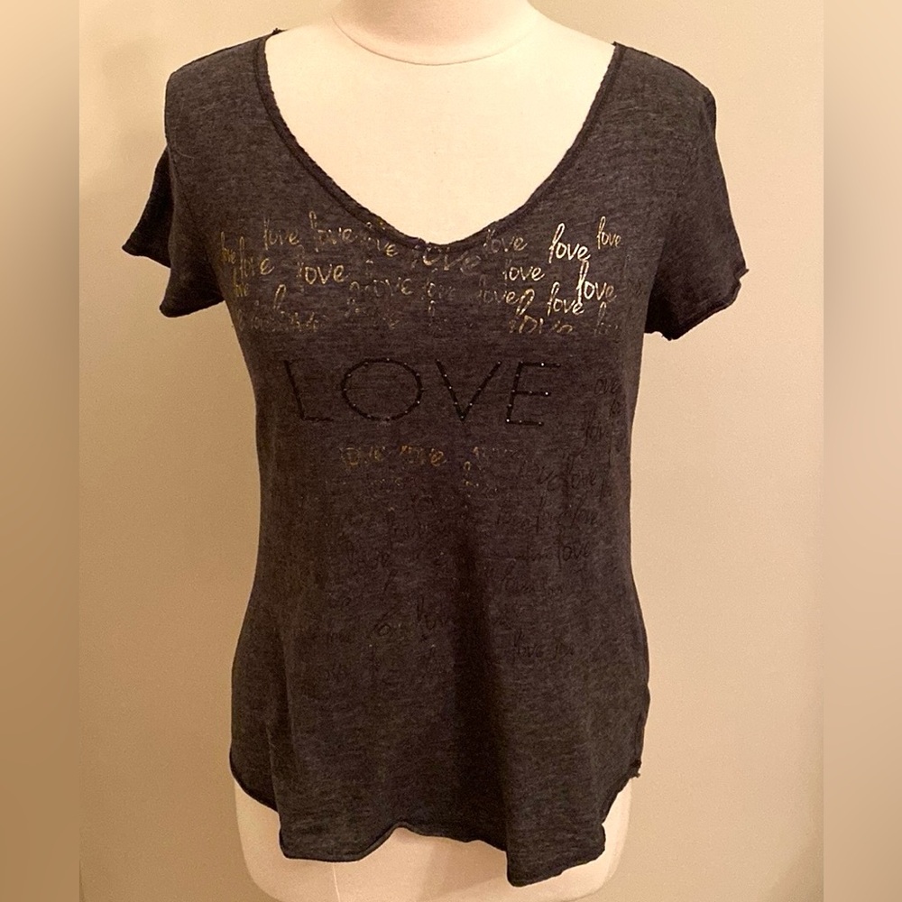 Cato Grey Gold Black Modern Love Graphic SZ S Streetwear Chic Modern Romance Top